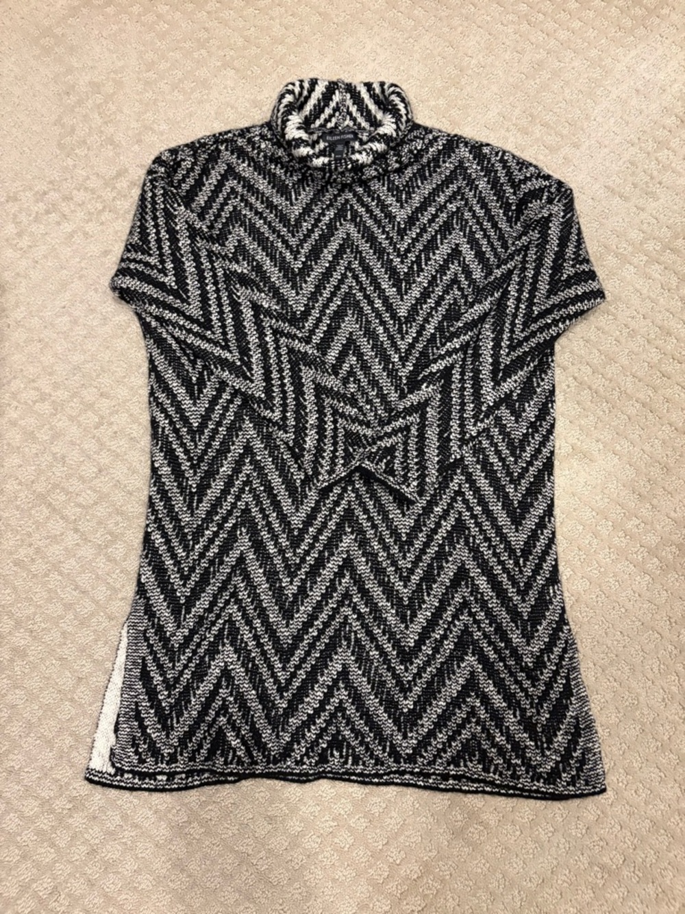 Eileen Fisher Black and Cream Chevron Knit Sweater